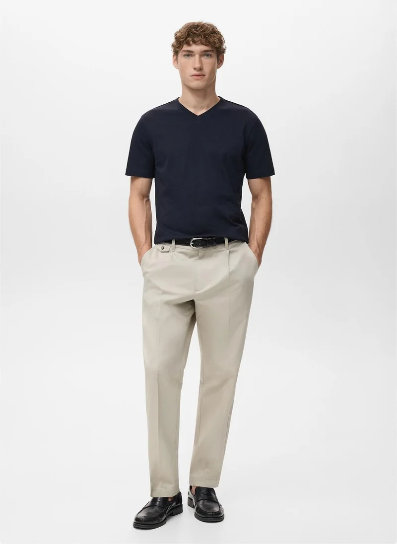 Mango Man  100% cotton slim-fit V-neck t-shirt for Men | Best Price UAE
